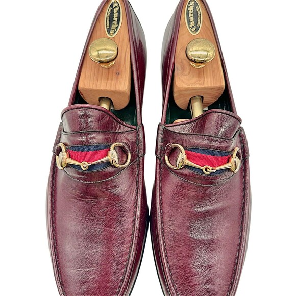 NOS Vintage GUCCI Leather 1953 Horsebit Web Striped Men's Loafers EU48 - Picture 4 of 16